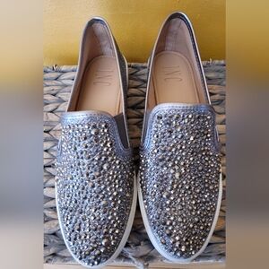 INC International Concepts Sz 5.5 Gunmetal Silver Embellished Slip-On Loafers